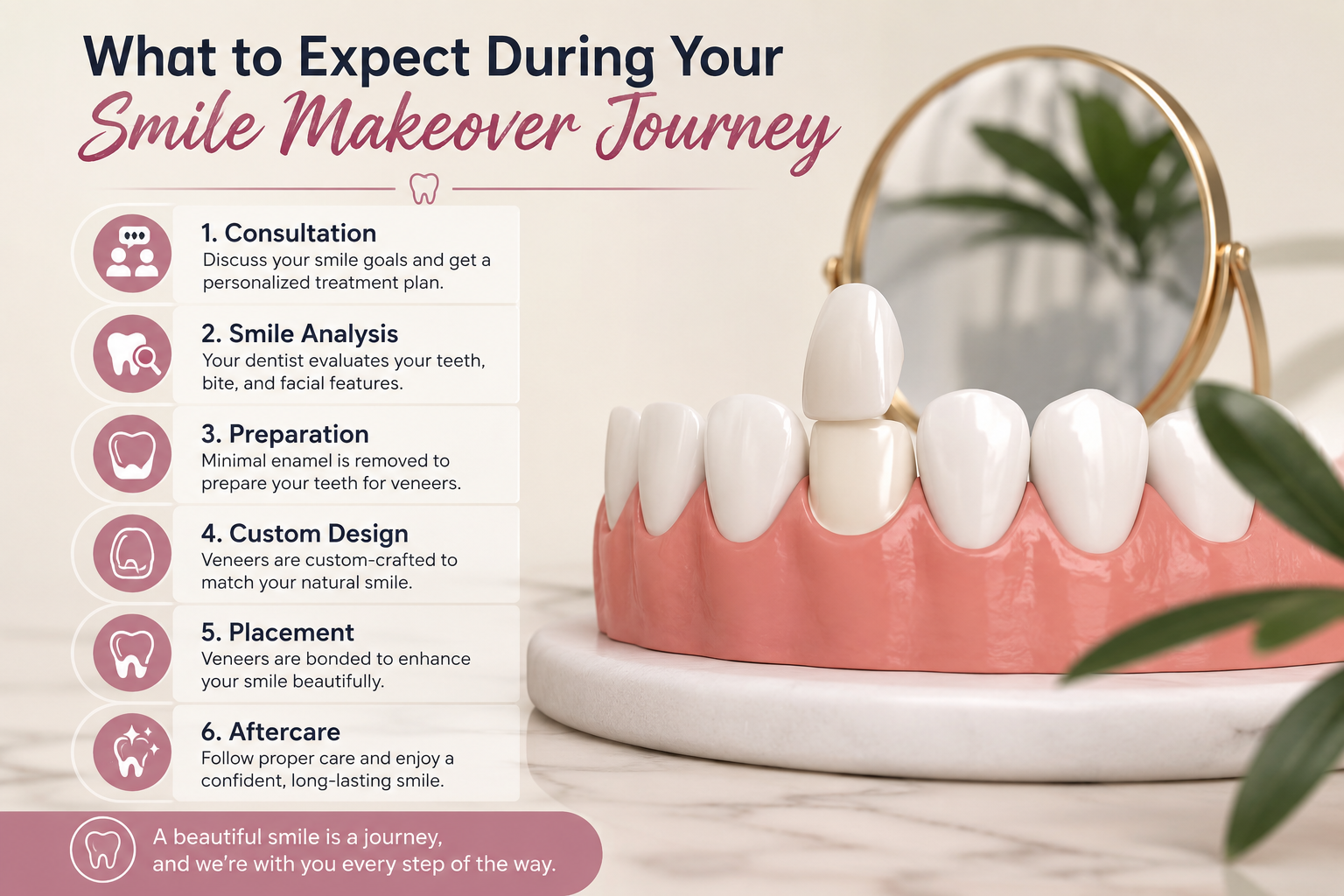 What to Expect During Your Smile Makeover Journey with dental veneers, featuring aesthetic veneer placement and smile transformation steps.
